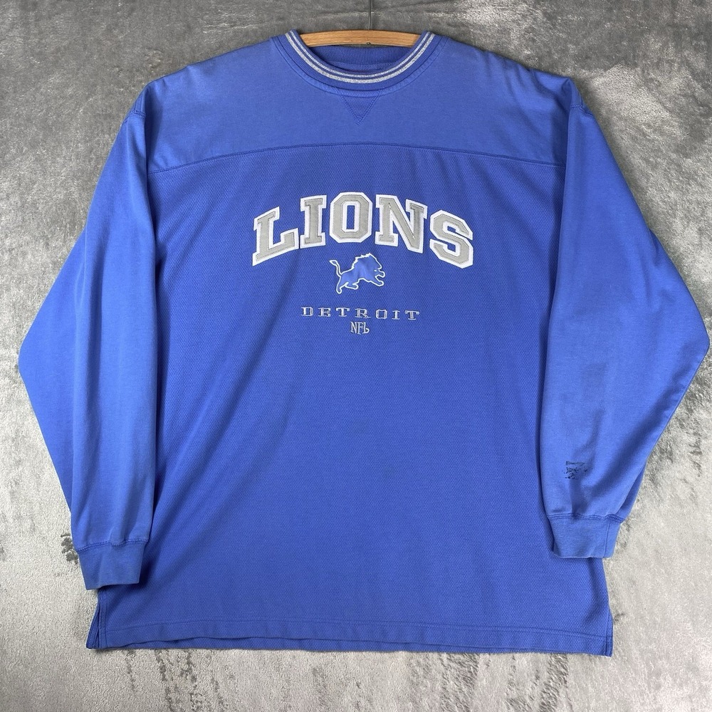 Vintage Detroit Lions Shirt Mens Size XXL Blue Long Sleeve NFL Football Y2K 2002